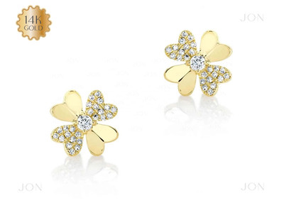 14 Karat Gold Kleeblatt Ohrstecker mit Diamanten - eleganter Schmuck für jeden Anlass