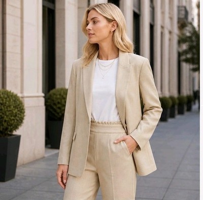 klassischer Blazer für Damen in Leinenoptik mit gestreiftem Futter