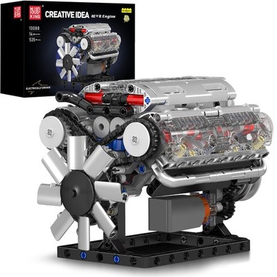 V8 Engine Building Blocks Sets, MOC Scale Model Kit with Battery and Motor, C...