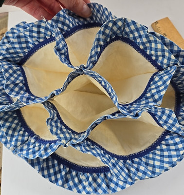 Vintage Dinner Roll Bread Cozy Warmer Fabric Blue Gingham Plaid