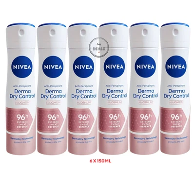 6 x 150ml NIVEA Derma Dry Control Clinical 96h Anti-Perspirant Deodorant Spray