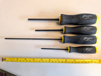 Set of 4 Bondhus Balldriver Hex Tip End Screwdriver Long Arm ProGuard