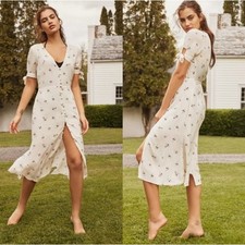 Urban Outfitters Melanie Floral Button Down Midi Dress Short Sleeve Tie Cuff M