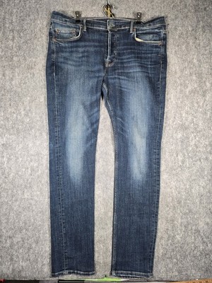 all saints cigarette jeans men's All Saints Cigarette Skinny fit jeans Men 36x33 denim blue button fly  whsikered
