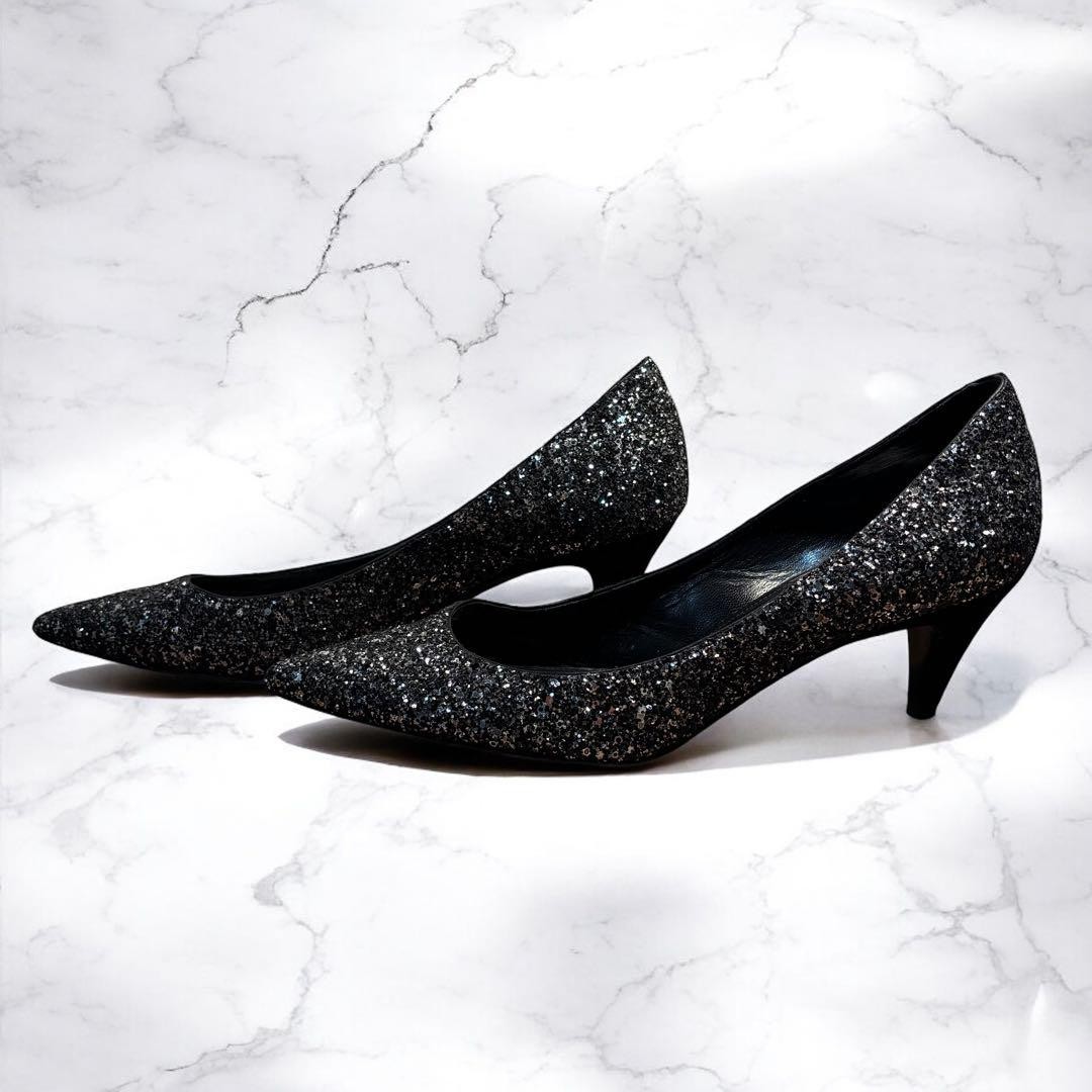 Saint Laurent decolte nere in pelle glitterata US 8 originali dal Giappone RA