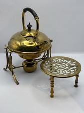 Antique/Vintage Brass Spirit Kettle Set with Stand and Trivet for Home Decor