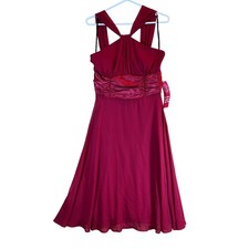Connected Apparel Magenta Chiffon Dress Ruched Waist Cocktail Evening Women’s 12