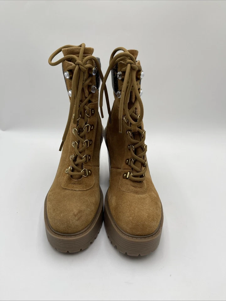 Guess 女式 Kelyna 系带厚底短靴棕色 7M 码 — 第 2/4 张图片