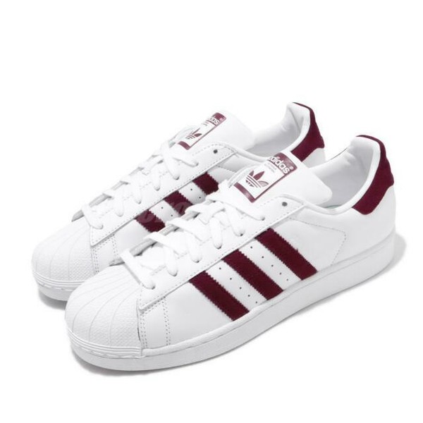 white and maroon adidas superstar