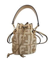 Fendi Mon Tresor Beige/Gold Raffia Mini Bag