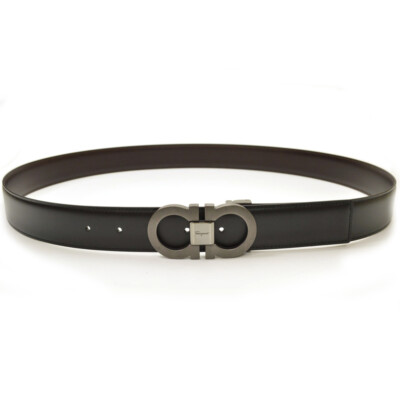 Salvatore Ferragamo Double Gancini Matt Buckle Black/Brown 