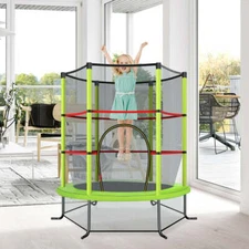 NNECW Mini Kids Trampoline with Enclosure Net for Family Games Green
