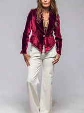 Women's Velvet Blazer With Single Button Closure