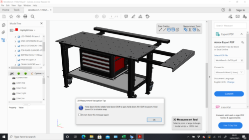 Workshop / Welding Bench 1900x850 3D Model in 3D PDF Format - Afbeelding 1 van 12