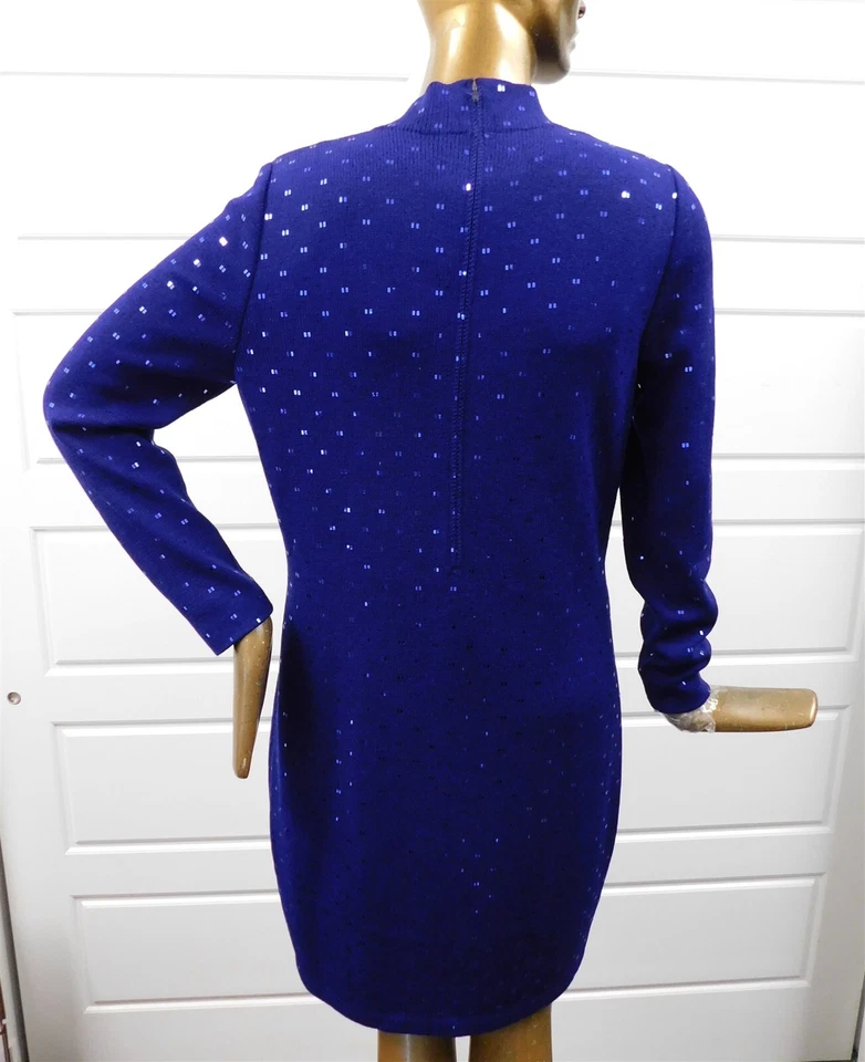 St John Evening Blue Santana Knit Paillette Long Sleeve Dress USA sz 12 - Image 3 of 4