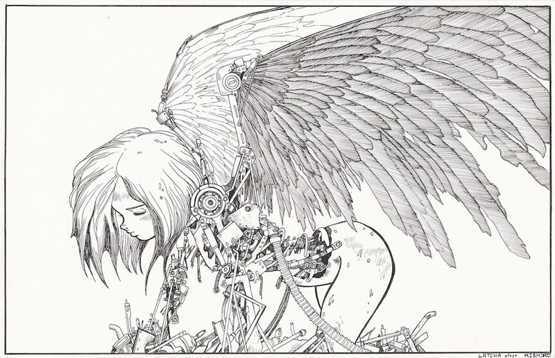 Battle Angel Alita Cover Recreation Art OA Sci Fi Goth Halloween robot steampunk
