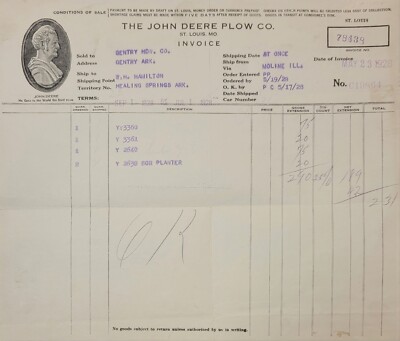 1928 JOHN DERRE PLOW CO. INVOICE ME39