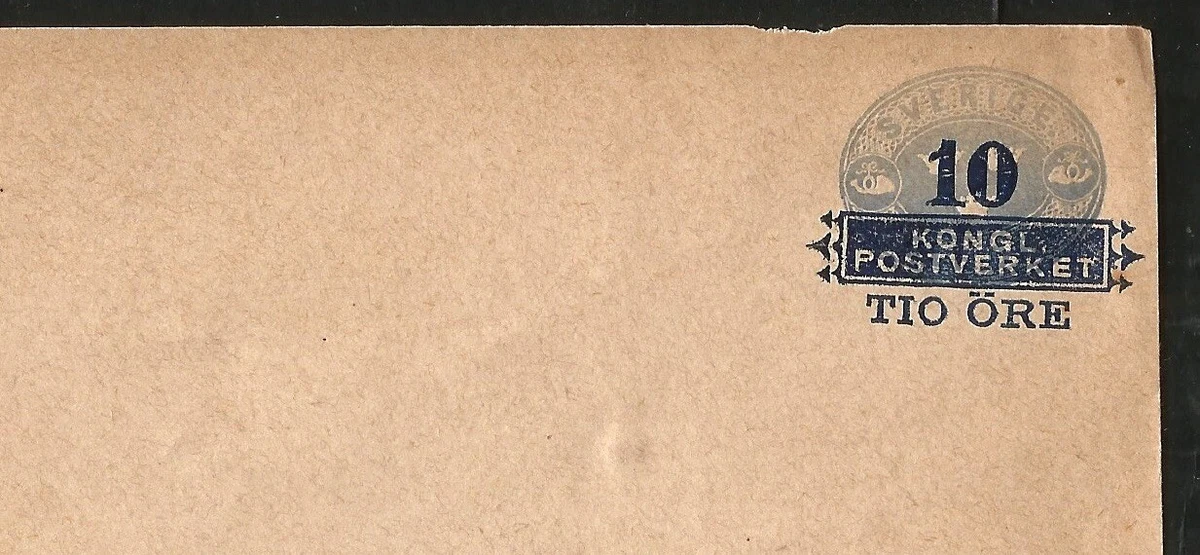 1900s Sweden Old Uprated Postage Prepaid Envelope 10 Ore Overprinted Stamp