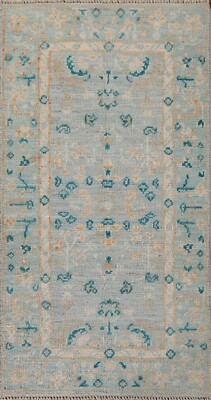 Light Blue Vegetable Dye Turkish Oushak Accent Rug 2'x4' Wool Handmade Foyer Rug