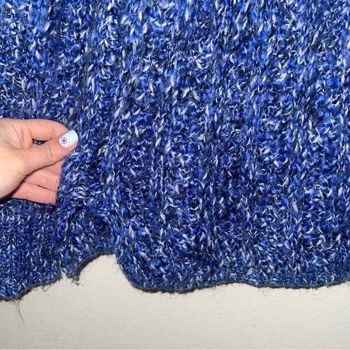 Gap Pullover Damen M Wolle Alpaka marmoriert hoch niedrig kabelgebunden Strickpullover Crew blau - Bild 2 von 5
