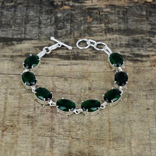 Green Tourmaline Gemstone Bracelet 925 Sterling Silver Jewelry For Love Gifts - Picture 2 of 4