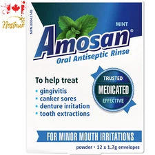 Amosan Mint Oral Antiseptic Rinse 12×1.7g Powder Pack | Sore Mouth & Gum Relief
