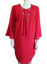 tribal femme red lace-up bell sleeve dress size S NWT