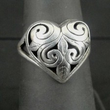 Ring Silver Filigree Heart Domed Sterling 925 Size 6.25 Band Ring 6 1/4