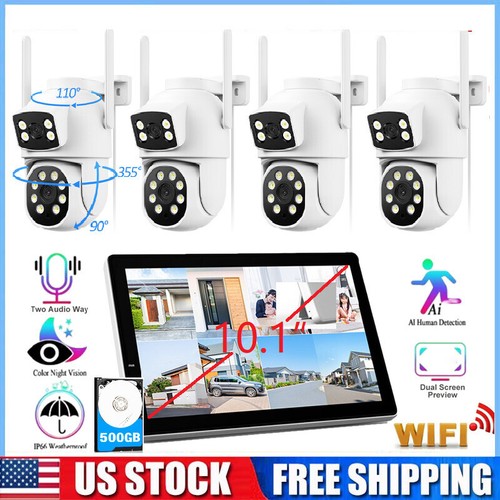 10CH Wireless Security Camera System with 10.1" Monitor Camera Outdoor Dual Lens
