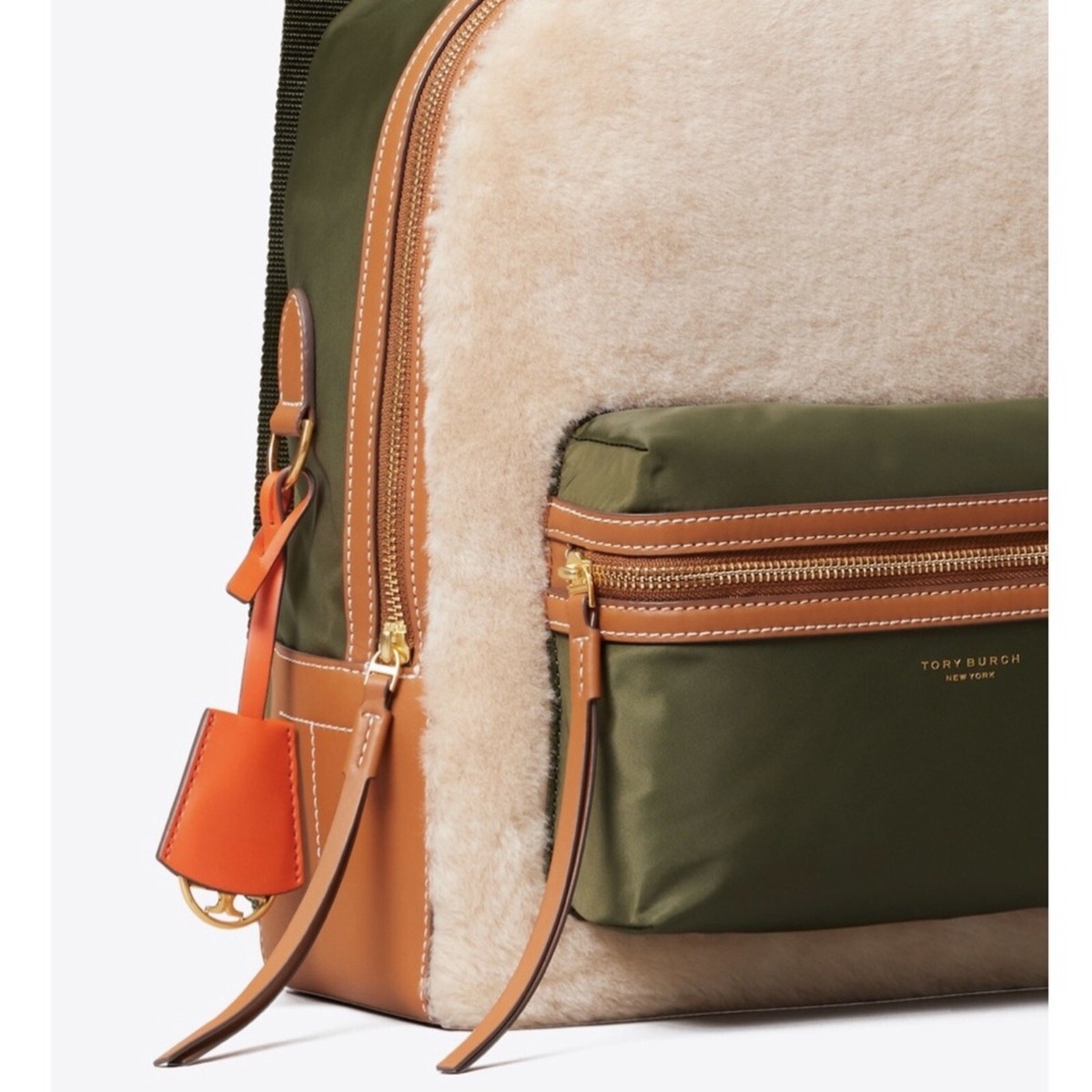 Tory Burch Perry Shearling & Nylon Backpack - Olive/Cream Fleming Nylon Backpack: Women main image 2