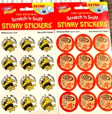 Scratch and Sniff RETRO STINKY STICKERS | HONEY Bee, Sweet CINNAMON ROLL Lot