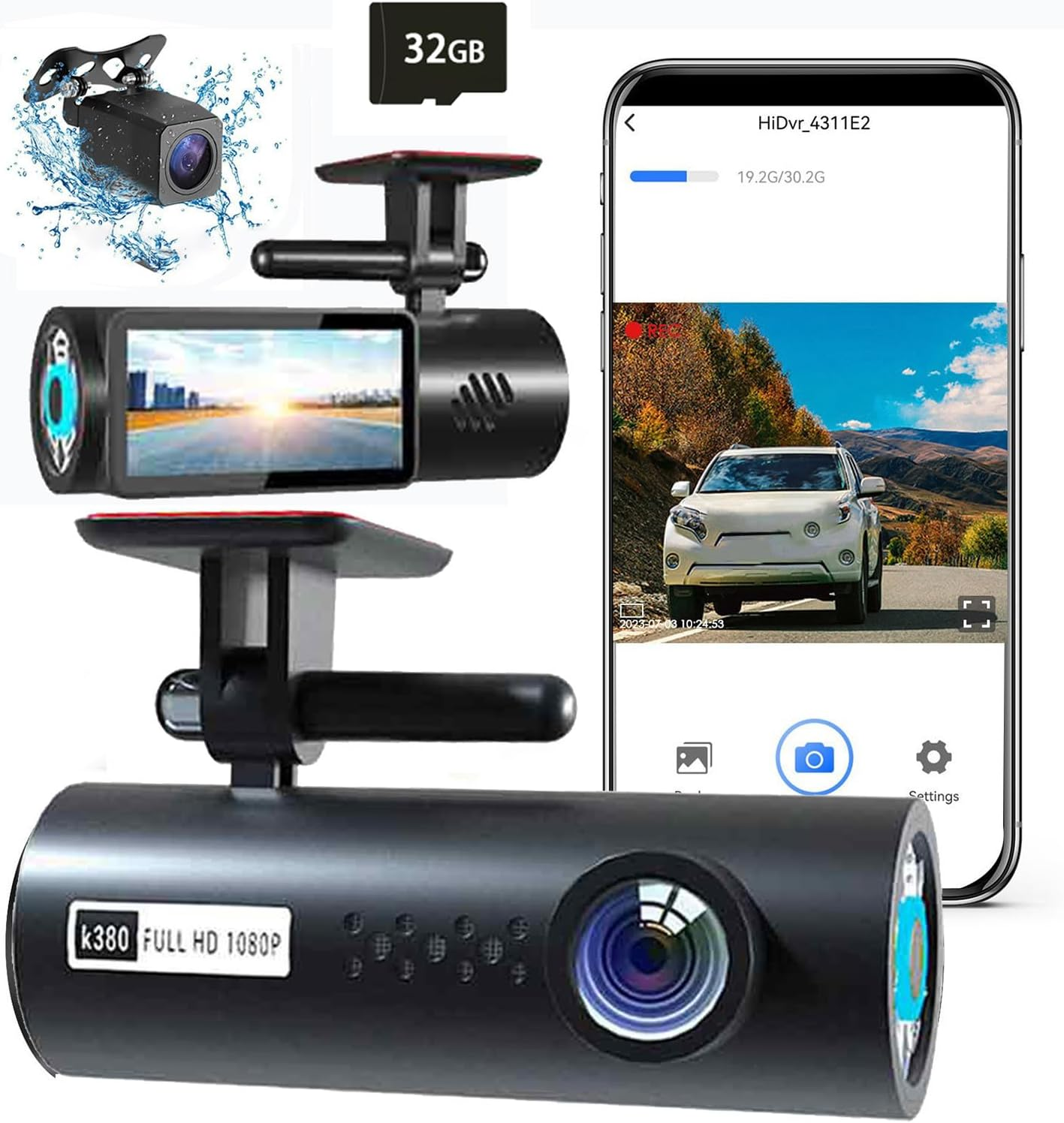 Dual Dash Cam Front and Rear with 32G Memory Card Wifi Dash Camera for Cars 1.97