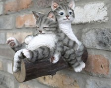 KITTENS CATS ON A BRANCH  Tiger Stripes Garden Ornament Outside Attach To Wal