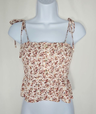 Paper Crane Women's Floral Smocked Spaghetti Strap Babydoll Tank Top Size Small