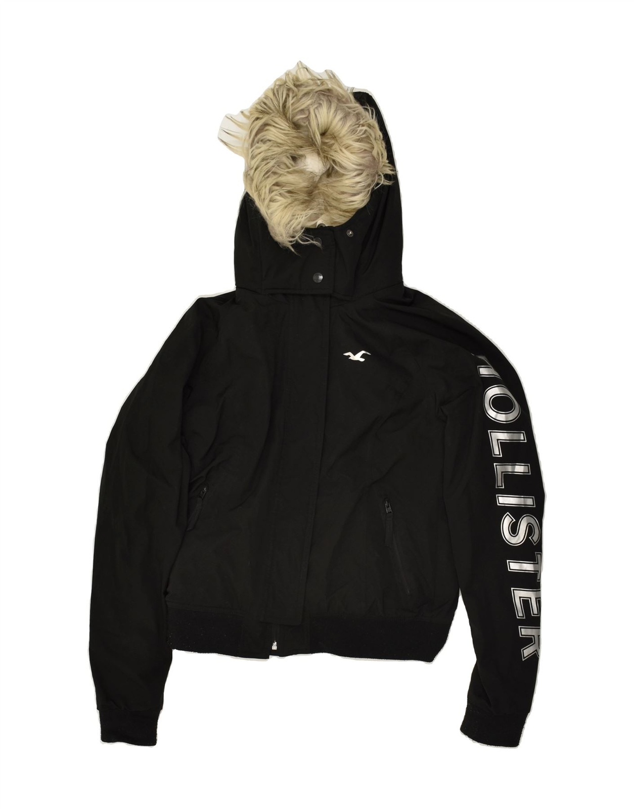 Chaqueta rompevientos gráfica con capucha HOLLISTER para mujer Reino Unido 10 pequeña negra AL02