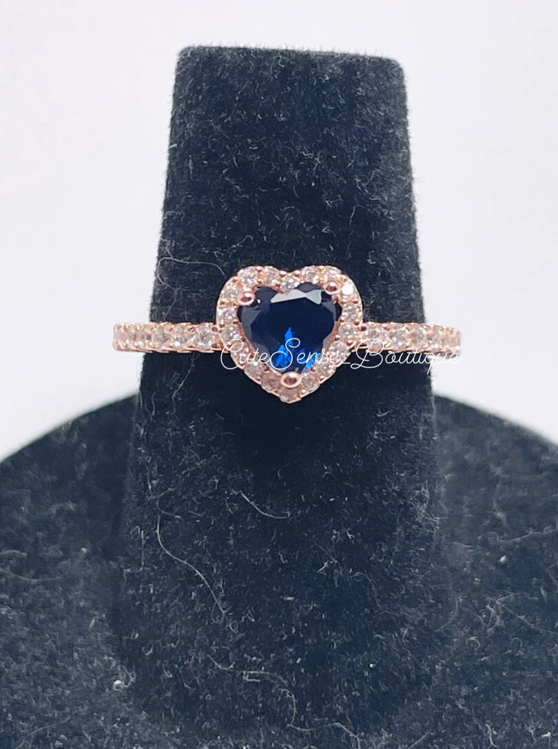 Pandora Sparkling Blue Elevated Heart Ring SIZE 6