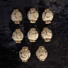 Vintage/Retro 60  s/70  s Ceramic Macrame Beads White Gold Accents Large Size 8 Ea
