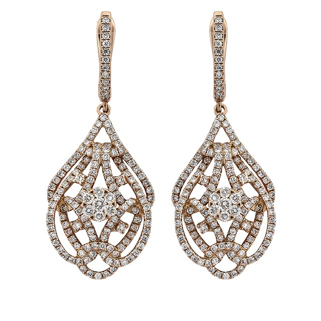 14K Rose Gold 2.34сt Diamond Long Earrings eBay