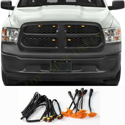 AMBER With Fixed Accessories and Connecting Wires RAM Front Grille Lights Letters LED Light Set ABS Plastic Compatible with Dodge RAM 1500 White or Amber 