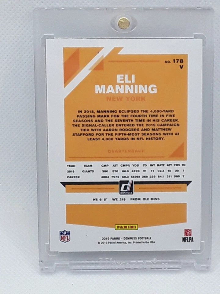 Eli Manning 2019 Donruss Football - BLACK VARIATION SSP (02/10) New York Giants - Image 2 of 2