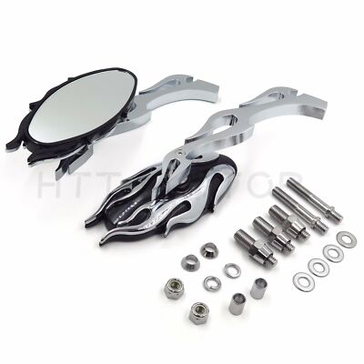 Motorcycle Flame style rearview mirror for any cruiser chopper custom Chrome