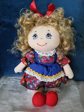 Vintage Commonwealth cloth stuffed doll curly blonde hair blue eyes