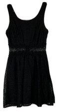 XHILARATION Lace Floral Overlay Dress FIT & FLARE Size Small Black Lined