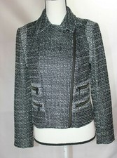 Banana Republic Black White Tweed Moto Jacket Women's Size 8