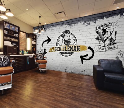 3D Elegant Man J942 Hair Cut Barber Shop Wallpaper Mural Wall Print Murals Erin