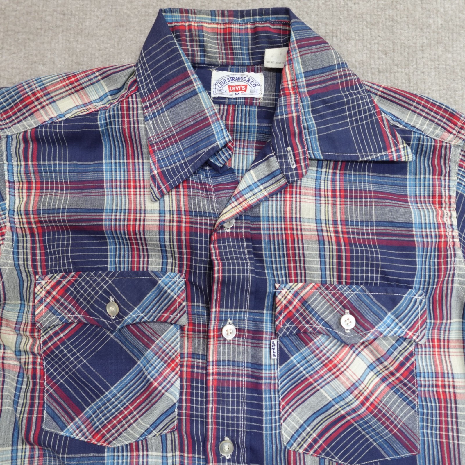 Vintage Levi's Shirt Medium Blue Plaid 70s