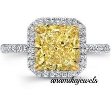 Princess Cut 4CT Real Citrine Engagement Wedding Halo Ring 14K 2-Tone Gold Over