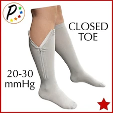 🔴 Presadee Closed Toe 20-30 mmHg Firm Compression Leg Calf Grey Zipper Socks