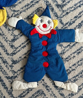 Vintage Clown & Balloons Padded Fabric Nursery Wall Art 2 pc Set