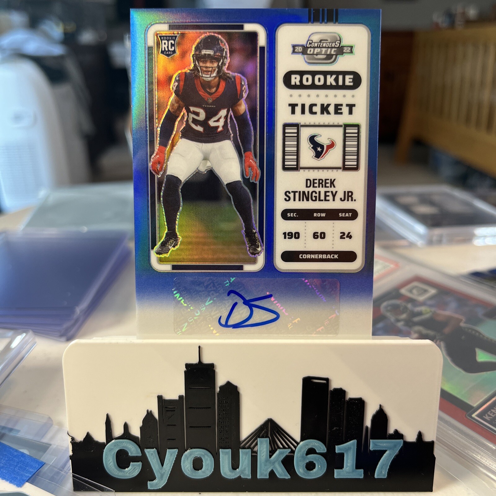 2022 Derek Stingley Jr /75 Contenders Optic Rookie Ticket Blue Prizm Auto #160